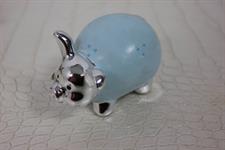 SOPRAMMOBILE BOMBONIERA MAIALINO AZZURRO IN SILVER PLATED