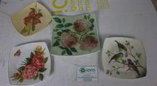 SET 4 PIATTINI IN VETRO LAVORATI A MANO CON TECNICA DECOUPAGE