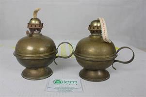 COPPIA DI LAMPADE AD OLIO IN BRONZO CON STOPPINI