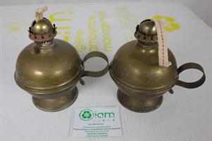 COPPIA DI LAMPADE AD OLIO IN BRONZO CON STOPPINI