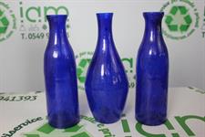 SET 3 VASI / BOTTIGLIE ARREDO BLU IN VETRO