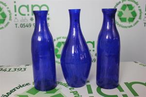 SET 3 VASI / BOTTIGLIE ARREDO BLU IN VETRO