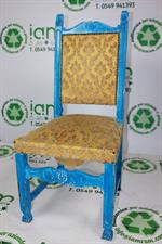 SEDIA IN LEGNO BLU CON SEDUTA DAMASCATA GIALLA