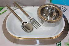 SET PIATTO IN CERAMICA E ACCIAIO + CIOTOLA IN COORDINATO